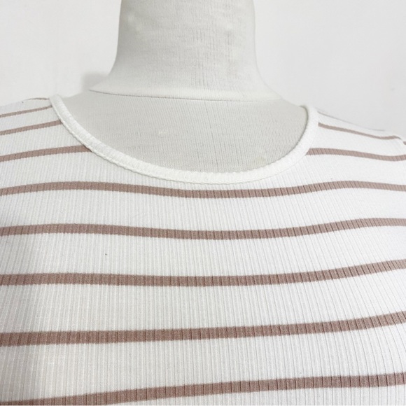 TIME and TRU gathered shoulder striped long sleeve rayon rib knit top S - Picture 2 of 8